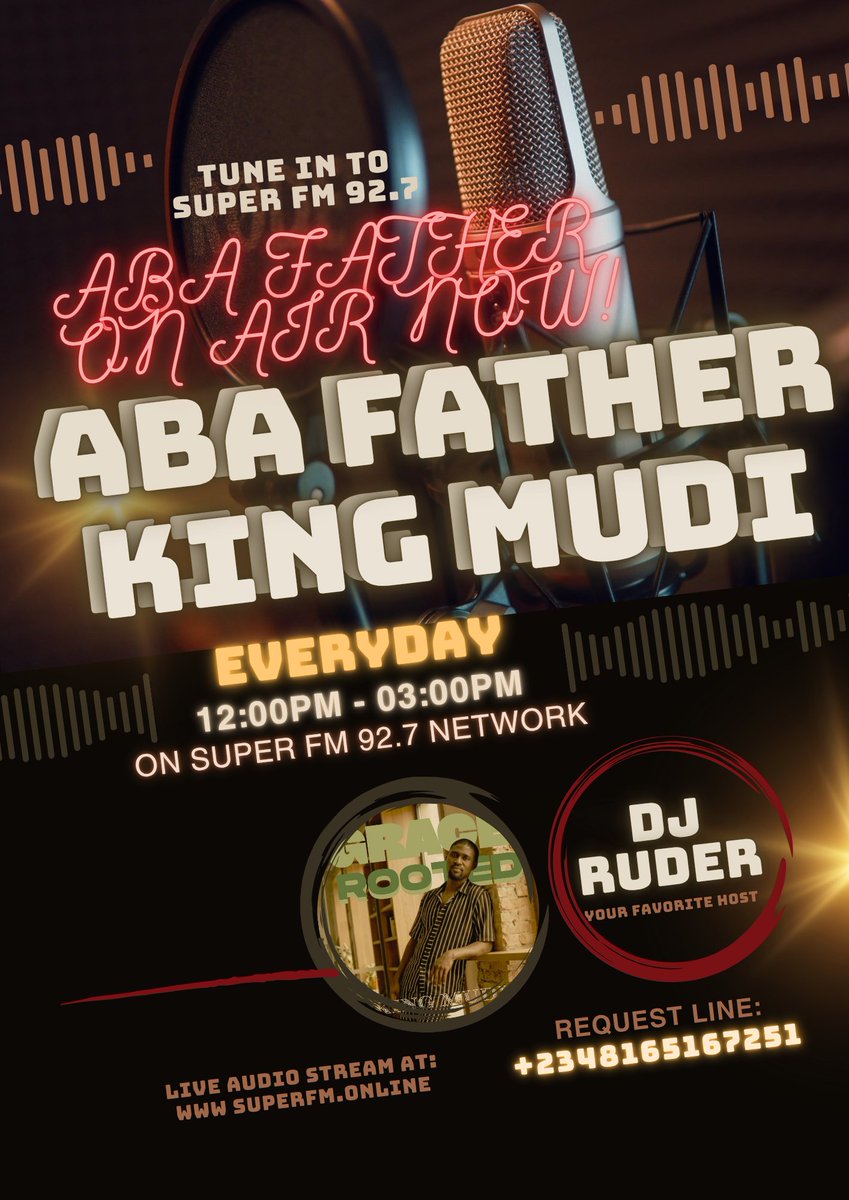 Superfm927's tweet photo. ABA FATHER is NOW PLAYING on 
SUPER FM 92.7!!! 🔥 

TUNE IN EVERYDAY: 
🕛 12:00 PM 
🕒 3:00 PM 

Call in to REQUEST!

This is OPEN DOORS season! 
God is good! 🙌 

#ABAFATHER #ABAFATHERonSuperFM #KingMudi #SuperFM927 #NaijaMusic https://t.co/tFsiDWBpGi