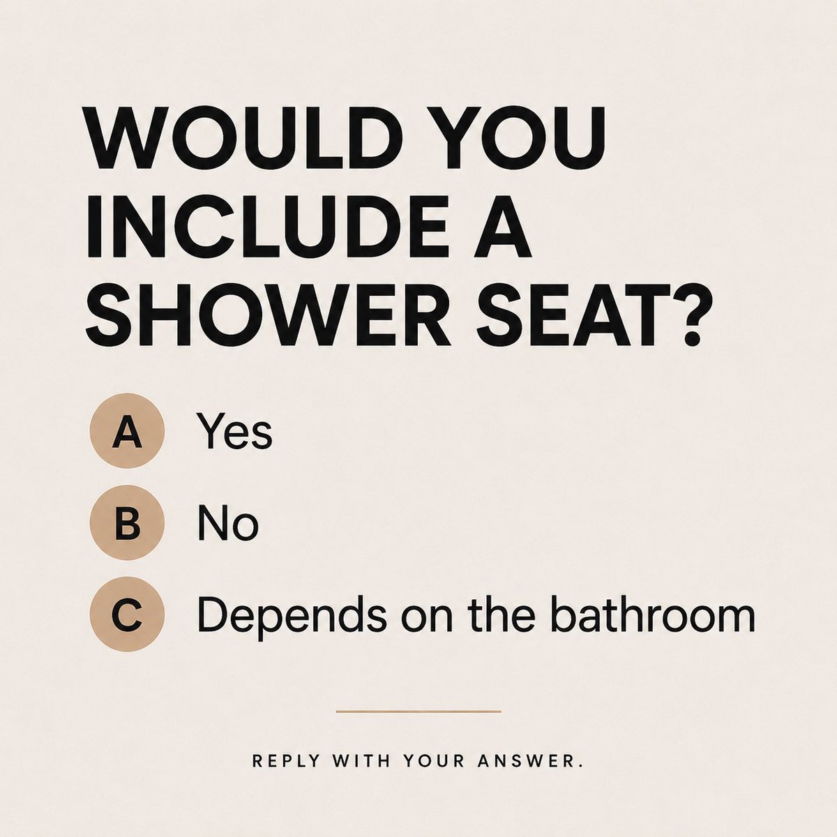 __iffff's tweet photo. Would you include a shower seat in your next bathroom?

And if you already have one, be honest:

Do you sit on it, or is it holding shampoo bottles right now? https://t.co/hv3uzLMInp
