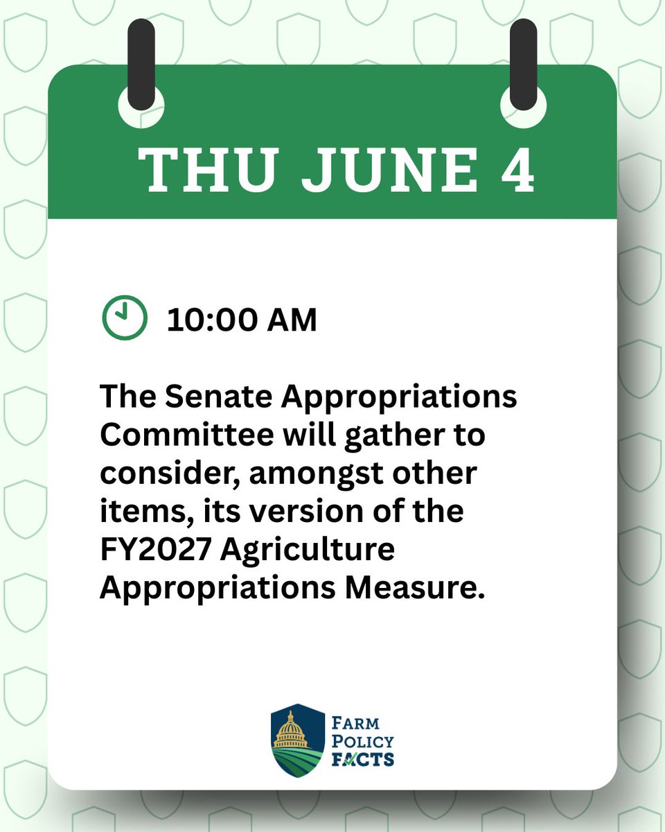 FarmPolicyFacts's tweet photo. 🚨It’s a busy week in Washington for agriculture. Here’s what FPF is tracking ⬇️ https://t.co/DBdM7mwj8G