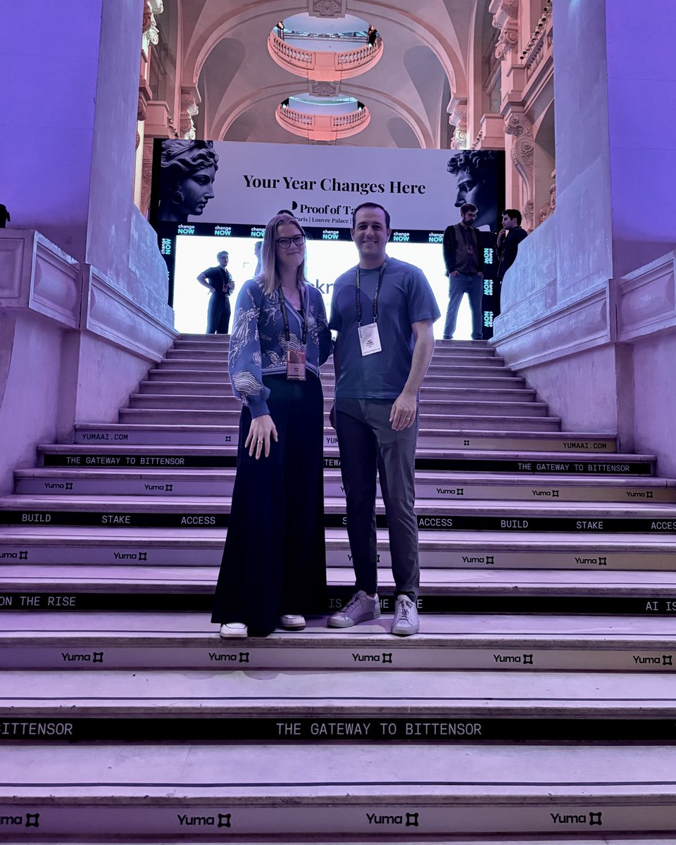 YumaGroup's tweet photo. Greetings from @proofoftalk 2026 in Paris!

Make sure to see our CRO @EvanMalanga speaking this afternoon at 5:35pm, and say hello at the official Bittensor Track happy hour afterward.

Or reach out to Evan, @LindsMikeStone or @JourdanYuma to meet. https://t.co/krPK2y1ijA