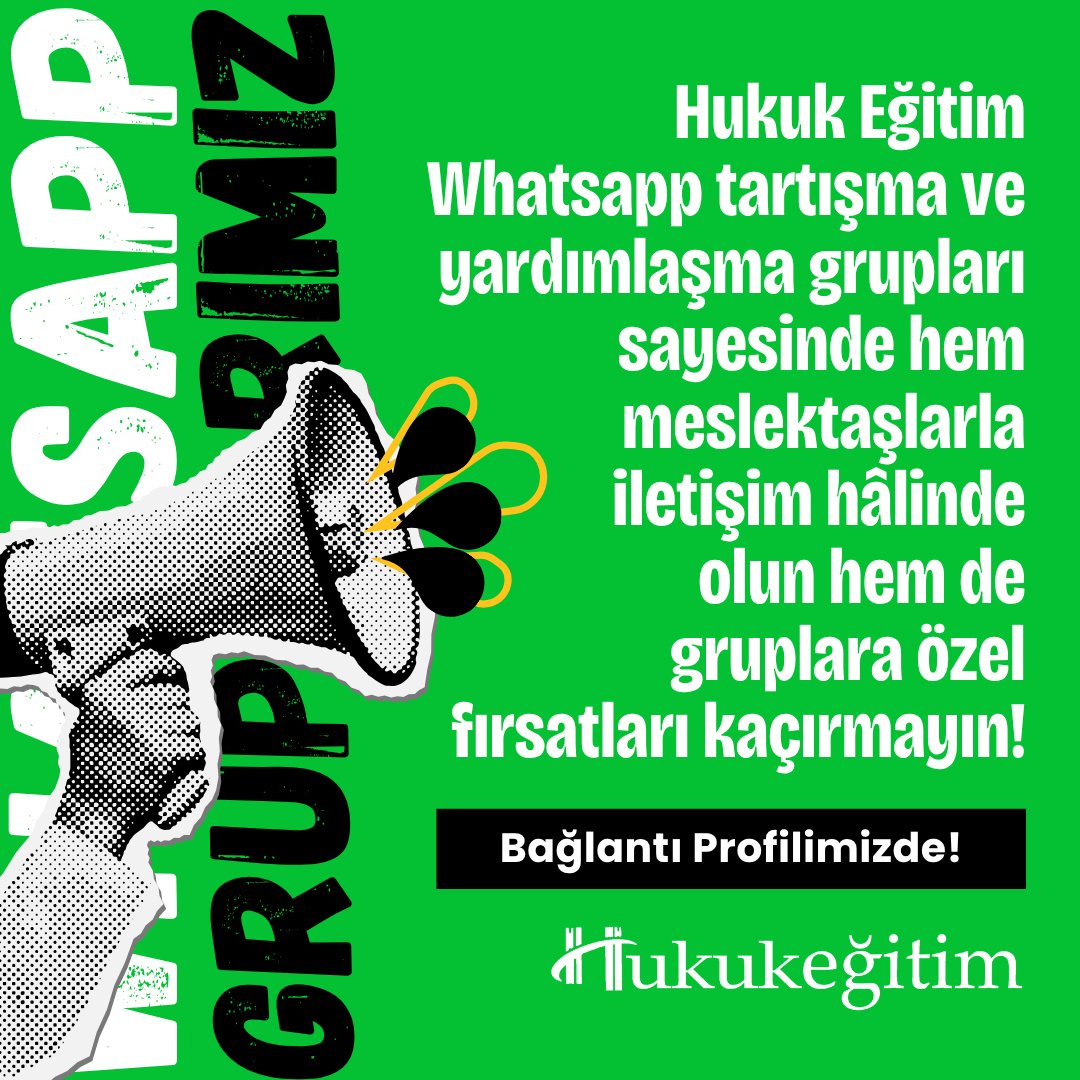 HukukEgitimCom's tweet photo. 📣 Hukuk Eğitim Whatsapp Gruplarına Dâhil Olun

📌 Avukatların bilgi paylaşımı, mesleki gelişimi ve dayanışması amacıyla; hemen her alanda, onlarca grup kurduk.

🎉 Bu gruplarda Hukuk Eğitim'in ilgili alanda düzenlediği eğitim programlarını da ilk siz öğrenebilir, gruplara özel kampanyalardan yararlanabilirsiniz.

🔗Hukuk Eğitim WhatsApp gruplarına katılmak için: https://t.co/ReEIFqucdx