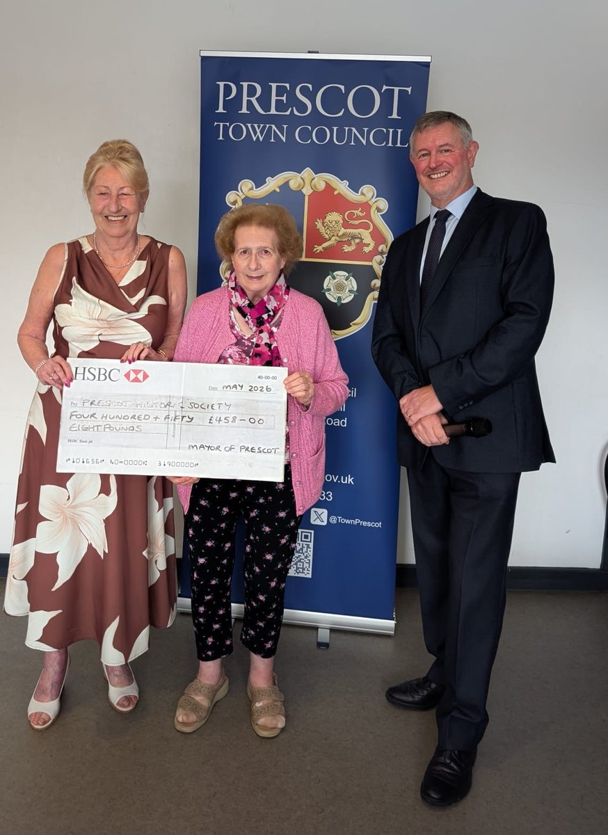 TownPrescot's tweet photo. 1/2 - Mayor of Prescot Charity Donations 2025-26
The outgoing Mayor of Prescot - Cllr Graham Wickens raised a total of £3,664 during his civic year of fundraising. He was pleased to present a donation of £458 to each of the following:- https://t.co/vMbIpxJRGn