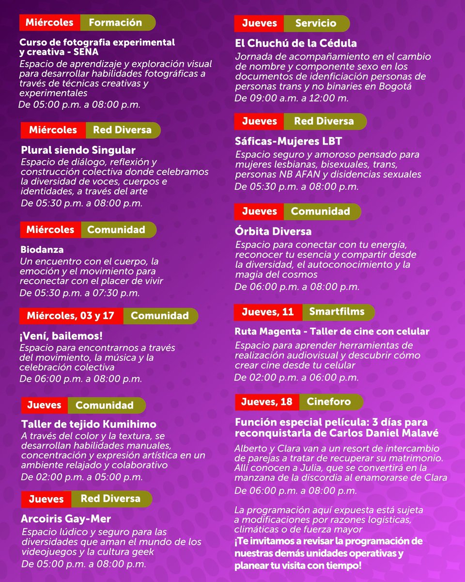 SubLGBTI's tweet photo. 🏳️‍🌈 Agenda Diversa | Casa LGBTI Sebastián Romero (Teusaquillo) | Junio: Mes del Orgullo 🏳️‍⚧️

🌈 En el marco del Mes del Orgullo, la Casa LGBTI Sebastián Romero (Teusaquillo) presenta su agenda diversa de junio, una programación que celebra las identidades, trayectorias y aportes de los sectores sociales LGBTI, promoviendo espacios de encuentro, participación, bienestar, fortalecimiento de capacidades y construcción de comunidades más incluyentes para todas las personas.

Durante este mes encontrarás talleres, actividades culturales, espacios de cuidado, procesos formativos y encuentros comunitarios orientados al reconocimiento de la diversidad, la garantía de derechos y el fortalecimiento de redes de apoyo.

✨ ¡Te invitamos a participar, compartir y vivir el Orgullo en comunidad!

📍 Casa LGBTI Sebastián Romero (Teusaquillo) – Calle 44 # 14-60

#BogotáMiCiudadMiCasa #EnBogotáSePuedeSer 🏳️‍🌈🏳️‍⚧️