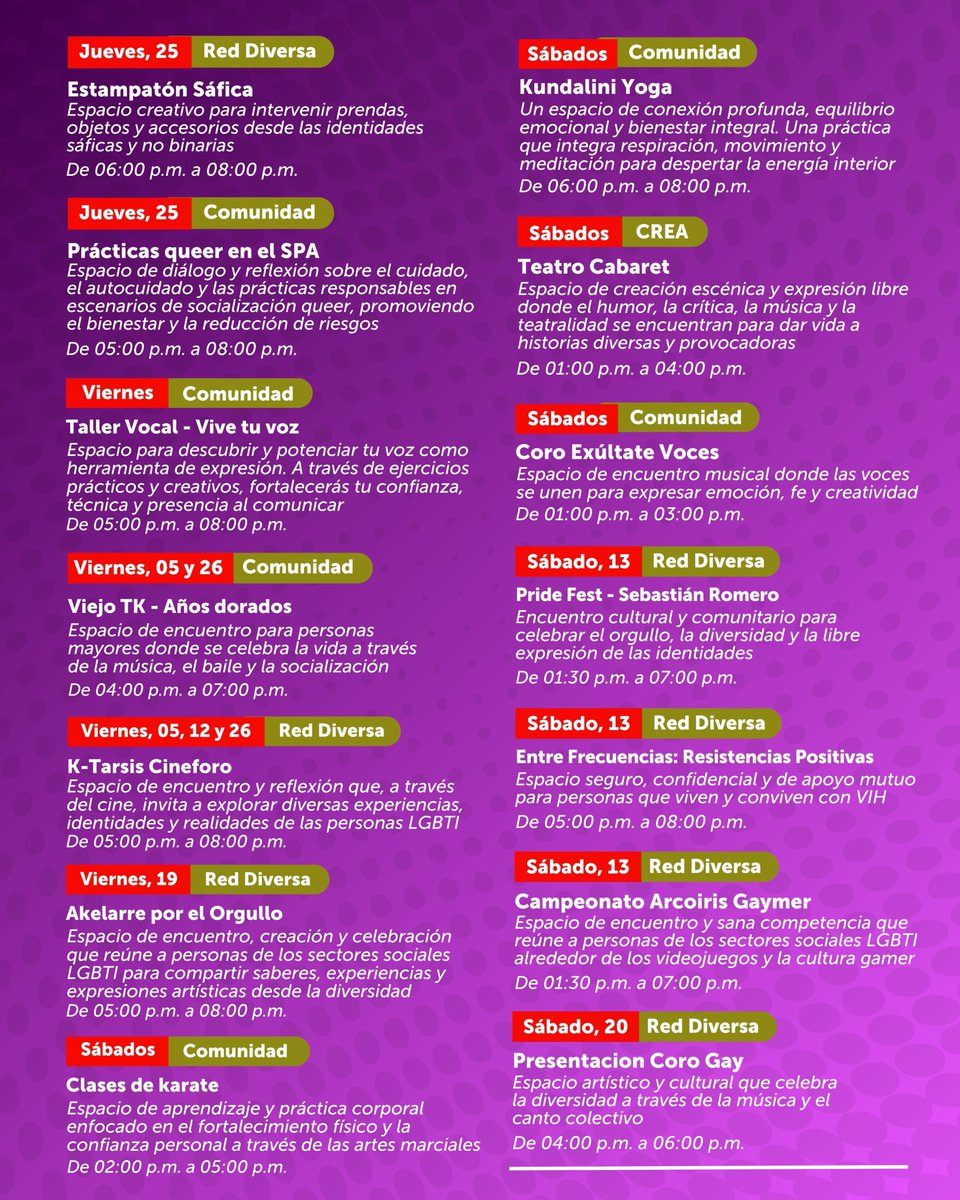 SubLGBTI's tweet photo. 🏳️‍🌈 Agenda Diversa | Casa LGBTI Sebastián Romero (Teusaquillo) | Junio: Mes del Orgullo 🏳️‍⚧️

🌈 En el marco del Mes del Orgullo, la Casa LGBTI Sebastián Romero (Teusaquillo) presenta su agenda diversa de junio, una programación que celebra las identidades, trayectorias y aportes de los sectores sociales LGBTI, promoviendo espacios de encuentro, participación, bienestar, fortalecimiento de capacidades y construcción de comunidades más incluyentes para todas las personas.

Durante este mes encontrarás talleres, actividades culturales, espacios de cuidado, procesos formativos y encuentros comunitarios orientados al reconocimiento de la diversidad, la garantía de derechos y el fortalecimiento de redes de apoyo.

✨ ¡Te invitamos a participar, compartir y vivir el Orgullo en comunidad!

📍 Casa LGBTI Sebastián Romero (Teusaquillo) – Calle 44 # 14-60

#BogotáMiCiudadMiCasa #EnBogotáSePuedeSer 🏳️‍🌈🏳️‍⚧️