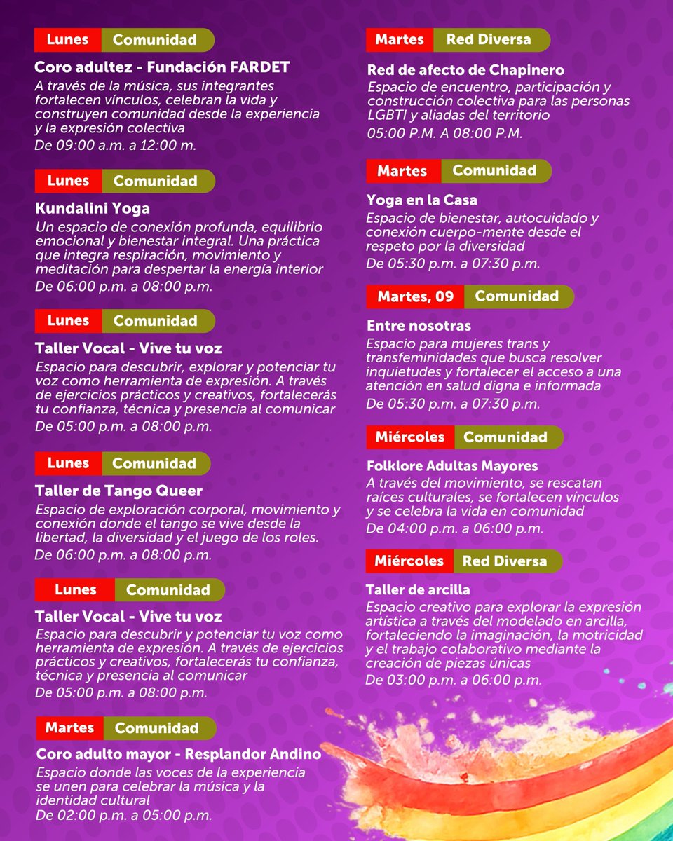 SubLGBTI's tweet photo. 🏳️‍🌈 Agenda Diversa | Casa LGBTI Sebastián Romero (Teusaquillo) | Junio: Mes del Orgullo 🏳️‍⚧️

🌈 En el marco del Mes del Orgullo, la Casa LGBTI Sebastián Romero (Teusaquillo) presenta su agenda diversa de junio, una programación que celebra las identidades, trayectorias y aportes de los sectores sociales LGBTI, promoviendo espacios de encuentro, participación, bienestar, fortalecimiento de capacidades y construcción de comunidades más incluyentes para todas las personas.

Durante este mes encontrarás talleres, actividades culturales, espacios de cuidado, procesos formativos y encuentros comunitarios orientados al reconocimiento de la diversidad, la garantía de derechos y el fortalecimiento de redes de apoyo.

✨ ¡Te invitamos a participar, compartir y vivir el Orgullo en comunidad!

📍 Casa LGBTI Sebastián Romero (Teusaquillo) – Calle 44 # 14-60

#BogotáMiCiudadMiCasa #EnBogotáSePuedeSer 🏳️‍🌈🏳️‍⚧️