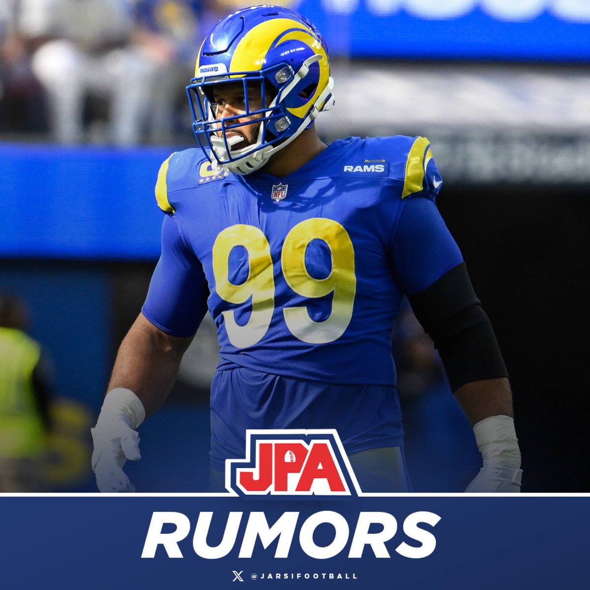 jasrifootball's tweet photo. 𝗥𝗨𝗠𝗢𝗥𝗦: Rams’ superstar DL Aaron Donald has been staying in shape and could be considering coming out of retirement to play with Myles Garrett, his former teammate Michael Brockers hinted.

“(I have) some knowledge that others might not have... My guy is staying ready so he doesn't have to get ready”

(Via: @GavinCarlson_)