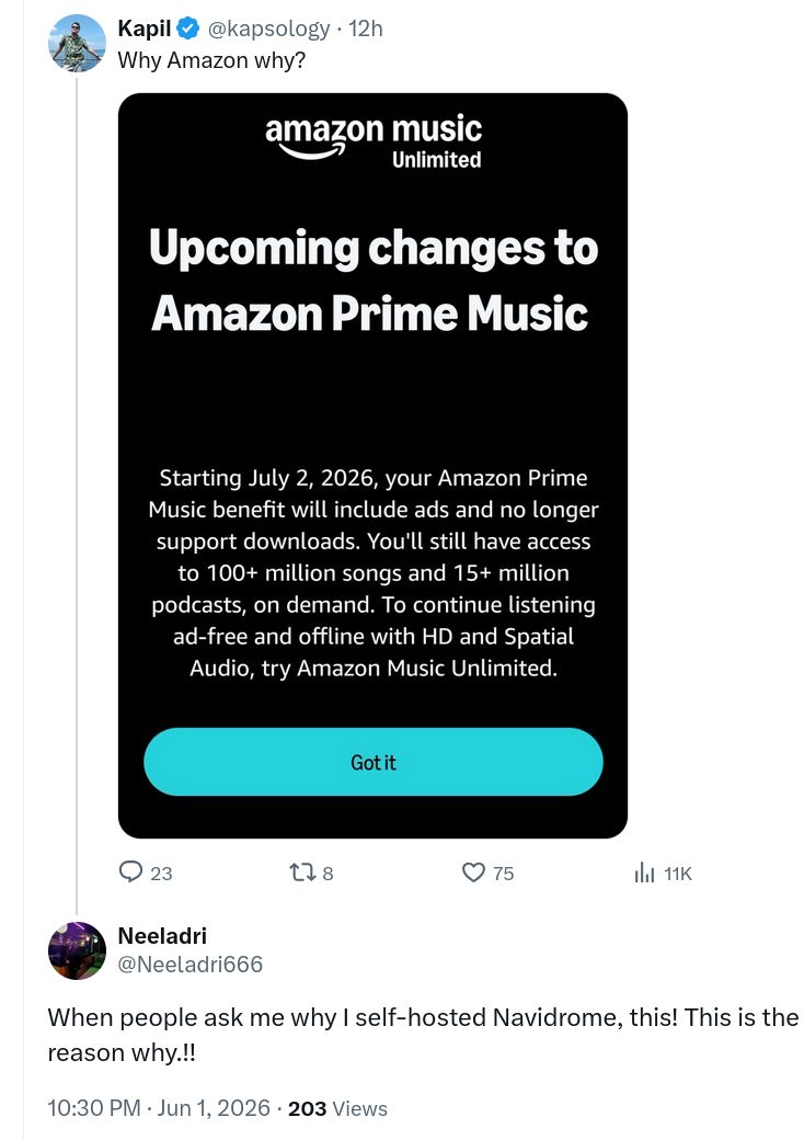 navidrome's tweet photo. No middlemen, no worries. Just you and your music. https://t.co/4TiRI9a8xl