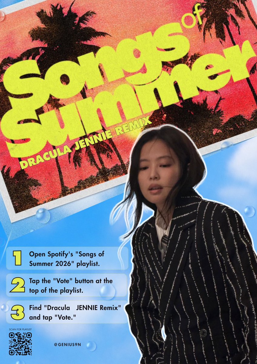 GENIUS9N's tweet photo. New day has started. Vote again for #JENNIE's Dracula Remix to win Song Of The Summer 

https://t.co/RBJotJkkEe https://t.co/CfjPmNdqH4