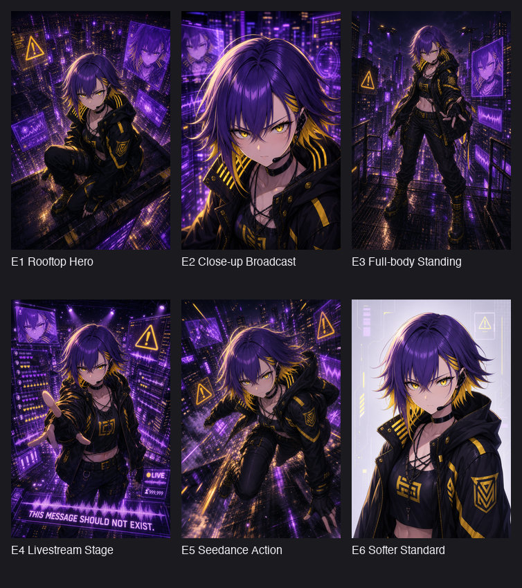 Cyberpunk Anime Hero Contact Sheet