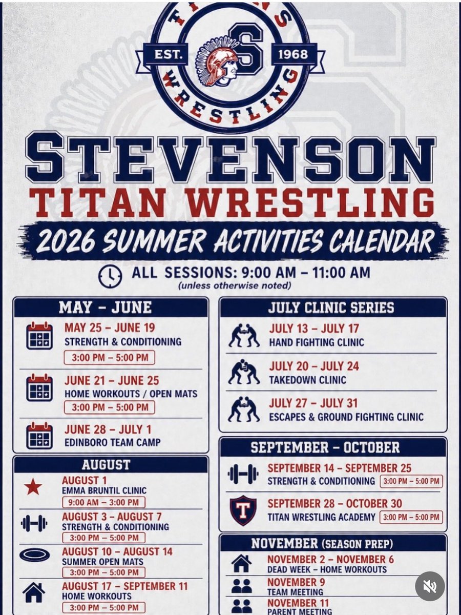 SHBoosters's tweet photo. Check out the up coming summer/Fall activities for Wrestling at @SHSTitanWrestle 

#wrestling #stevensontitans #stevensontitanswrestling https://t.co/VY0aeNWMiB
