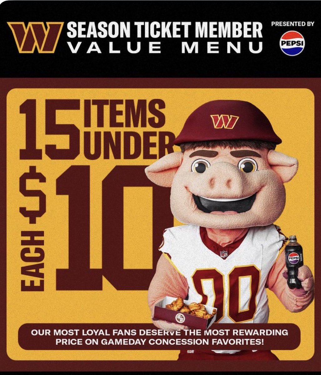 GrantPaulsen's tweet photo. The Commanders continue to do smart things as they try to make Northwest Stadium a more enjoyable place to call home.

Cheap food options is always a good way to make fans happy. https://t.co/Lyjo2TOJ1E