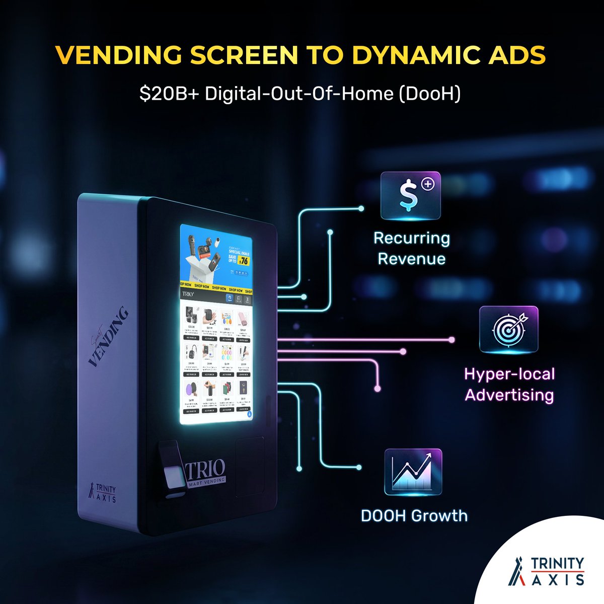 trinityaxisinc's tweet photo. Hook: Is your vending machine earning twice? 💸
TRIO Compact does more than dispense products—it turns its screen into valuable ad space.
✅ Run digital ads
✅ Attract local brands
✅ Create an extra revenue stream
Start monetizing every interaction. 
#TRIOCompact #TrinityAxis https://t.co/yljvgfEl7d