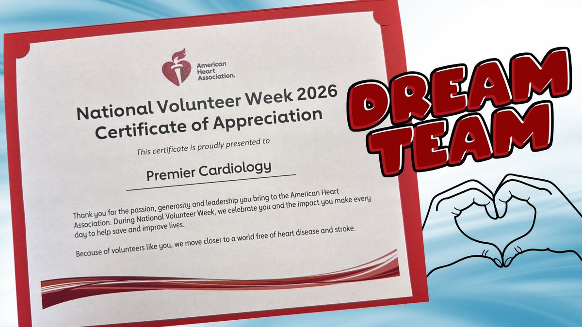 PremierCardio's tweet photo. #NationalVolunteerWeek 🫶 So nice to receive this thank you certificate from @AmericanHeart to our Premier Cardiology team &amp; our patients for all that you do to help raise awareness, save and improve lives ♥️ https://t.co/Nq0Ues47d6