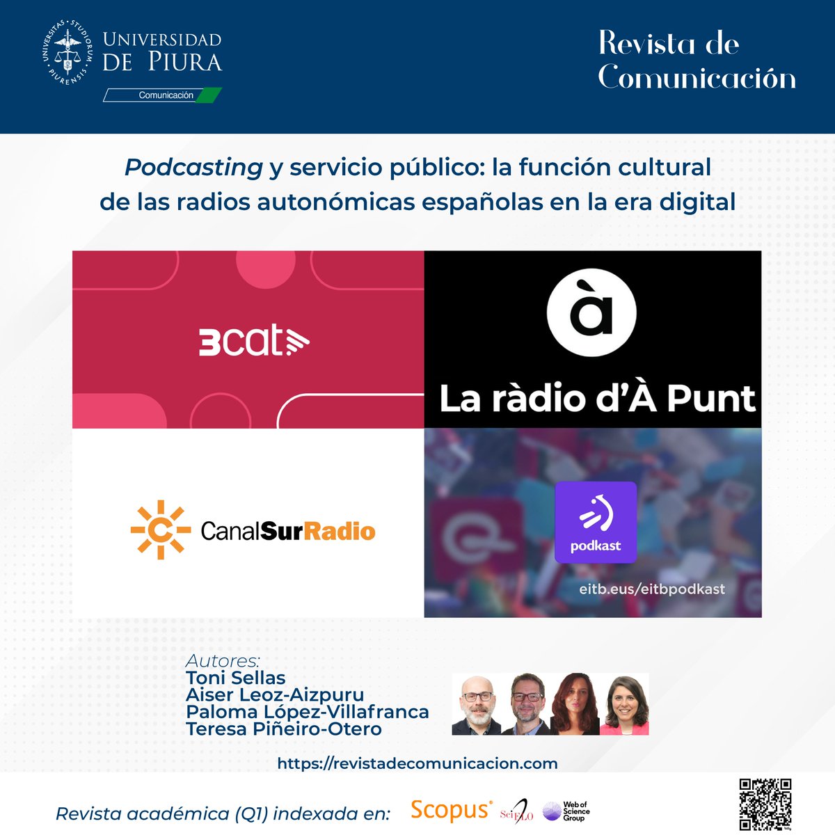 RevComUdep's tweet photo. 📘 Artículo del Vol. 25, N° 1 (2026)

🔎 Los autores analizan la producción de 121 podcasts en las emisoras autonómicas de #España. Los resultados revelan que el #podcasting sirve fortalecer el vínculo identitario y cultural con el territorio.

🔗 https://t.co/dkYHurSXBB

#Udep https://t.co/hJwXhMI2vT