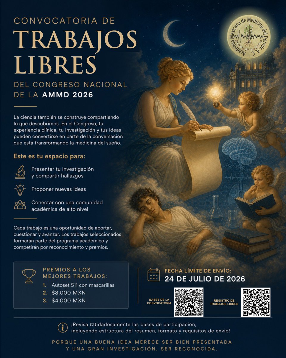 AMMDMexico's tweet photo. V Congreso Internacional de Medicina del Dormir.
II Encuentro Dental de Medicina del Dormir.
Próximo 19, 20 y 21 de Agosto 2026.
Más información: ammdsecretaria@gmail.com
Inscripciones en: https://t.co/6x8heKoKWE

#AMMD
#academiamexicanademedicinadeldormir
#medicinadeldormir https://t.co/Cfj4WtYgnT