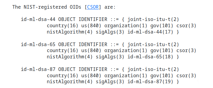 nuxi's tweet photo. @SectigoHQ is your PQC Lab ever gonna get updated to match RFC 9881?

The OID used doesn't match the final standard and makes the certs unusable for interoperability testing. https://t.co/baYiPH5L6i