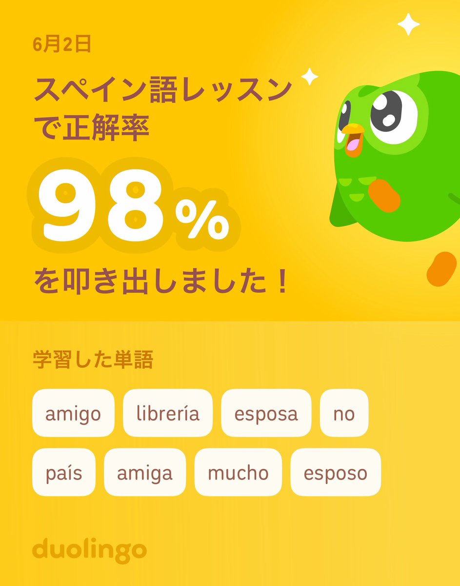 twochan's tweet photo. Duolingoでスペイン語を学習中だよ！ゲーム感覚で気軽にできるDuolingoで一緒に学びませんか？ https://t.co/7yuh2p92YX