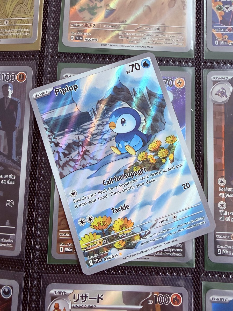 drowsypsyduck's tweet photo. Chilled out Piplup on a Tuesday 🧊

Beautiful card. Hope everyone havin a great start to the week 🏄 https://t.co/NvXgtn2An6