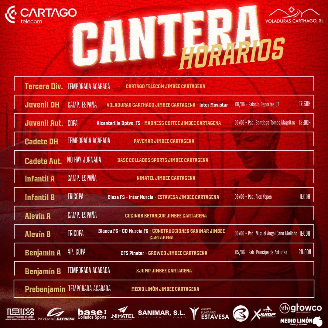 CanteraJimbee's tweet photo. 𝗛𝗢𝗥𝗔𝗥𝗜𝗢𝗦 ⏰ | ¡Equipos, a demostrar lo que vale la cantera melonera! 🍈❤️🤍

#CanteraJimbee #LoQueNosUne https://t.co/DYQOtvfavI