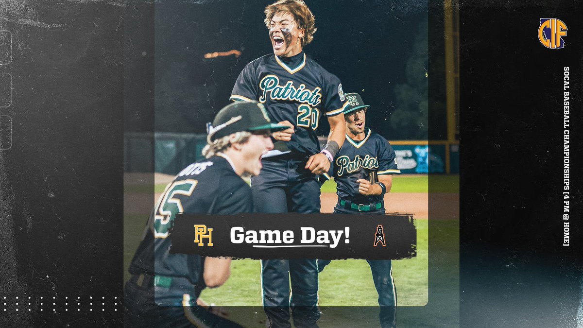 phpatriotsbsbl's tweet photo. 2026 CIF SoCal Championships Game 1. Hope you see you there. Should be a great game!

⏰- 4:00 PM
🆚- Huntington Beach
🏟️- @ Patrick Henry https://t.co/3jQQyCUTwI
