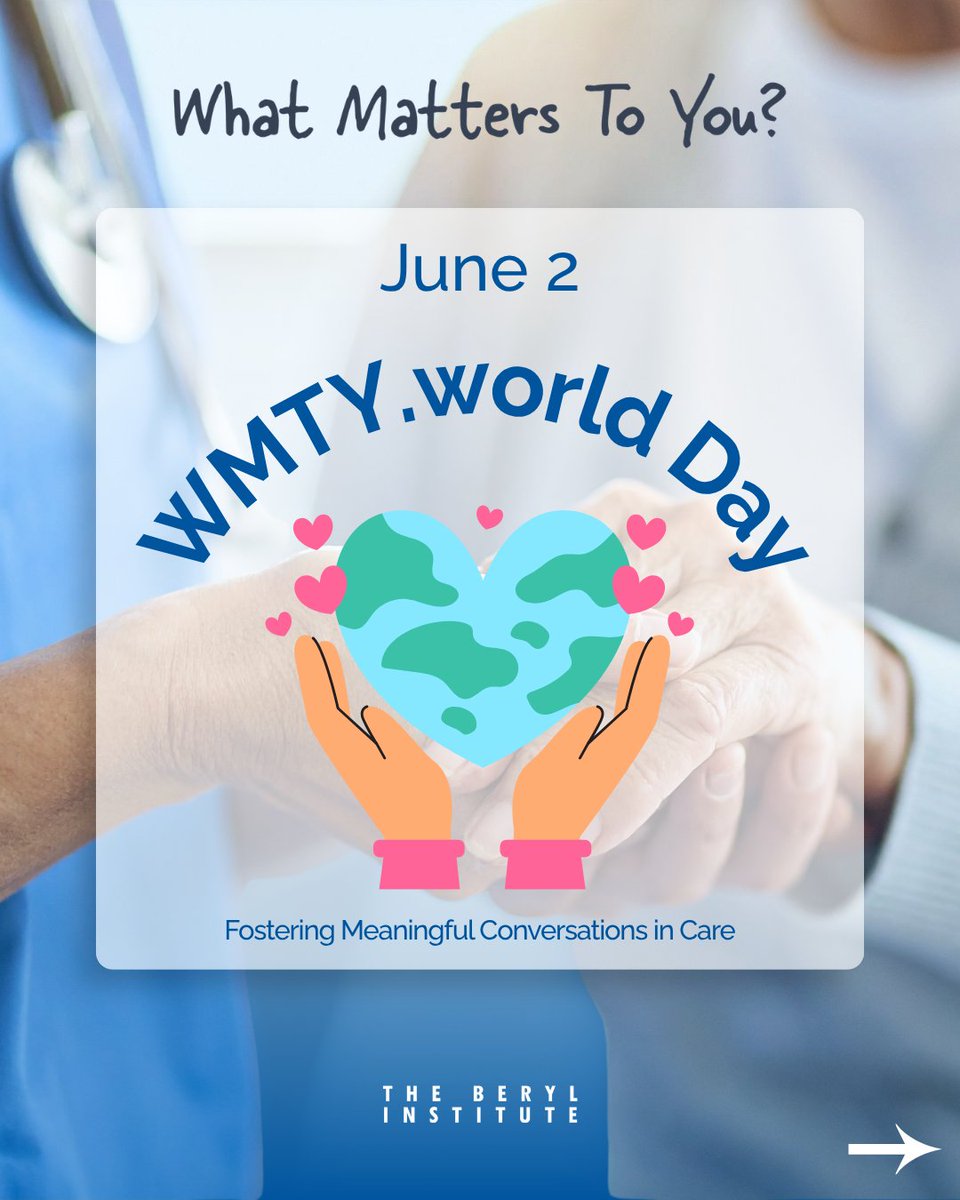 BerylInstitute's tweet photo. Today is What Matters to You (WMTY) Day.

A simple question like “What can I do to help you feel comfortable and safe?” can create space for trust, understanding, and connection in healthcare and beyond.

Join the conversation: https://t.co/wZhgWRCceh https://t.co/4kjk2zISVv