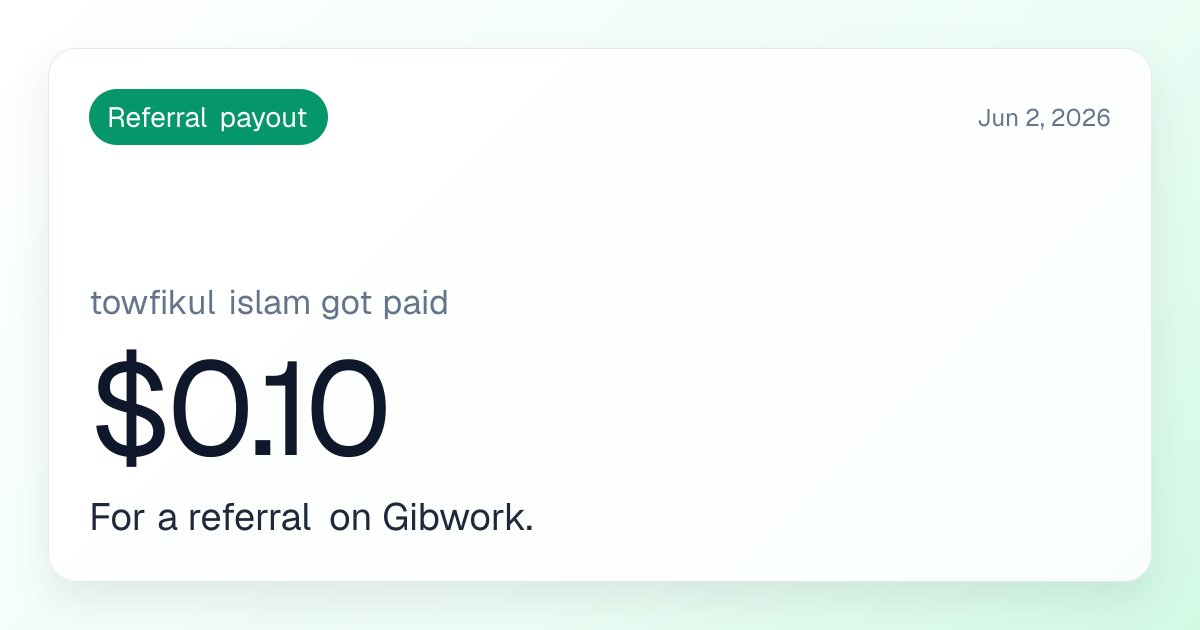 gibworkbot's tweet photo. Referral payout to @towfikulislam13: $0.10. https://t.co/zWn4Wncb35