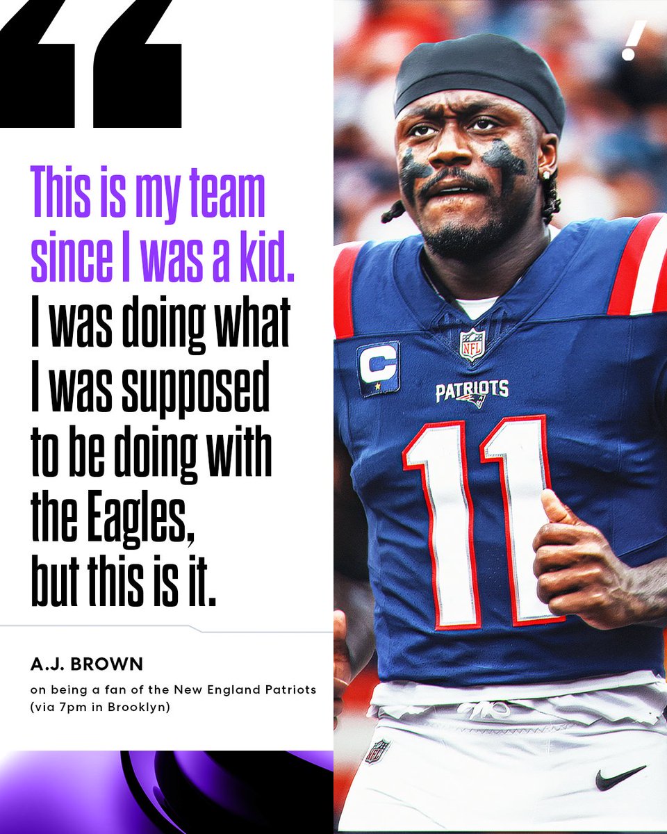 YahooSports's tweet photo. The Eagles chapter was business 🏈

The Patriots have had A.J. Brown's loyalty since a kid 🫡 https://t.co/VVIrPG8PYi