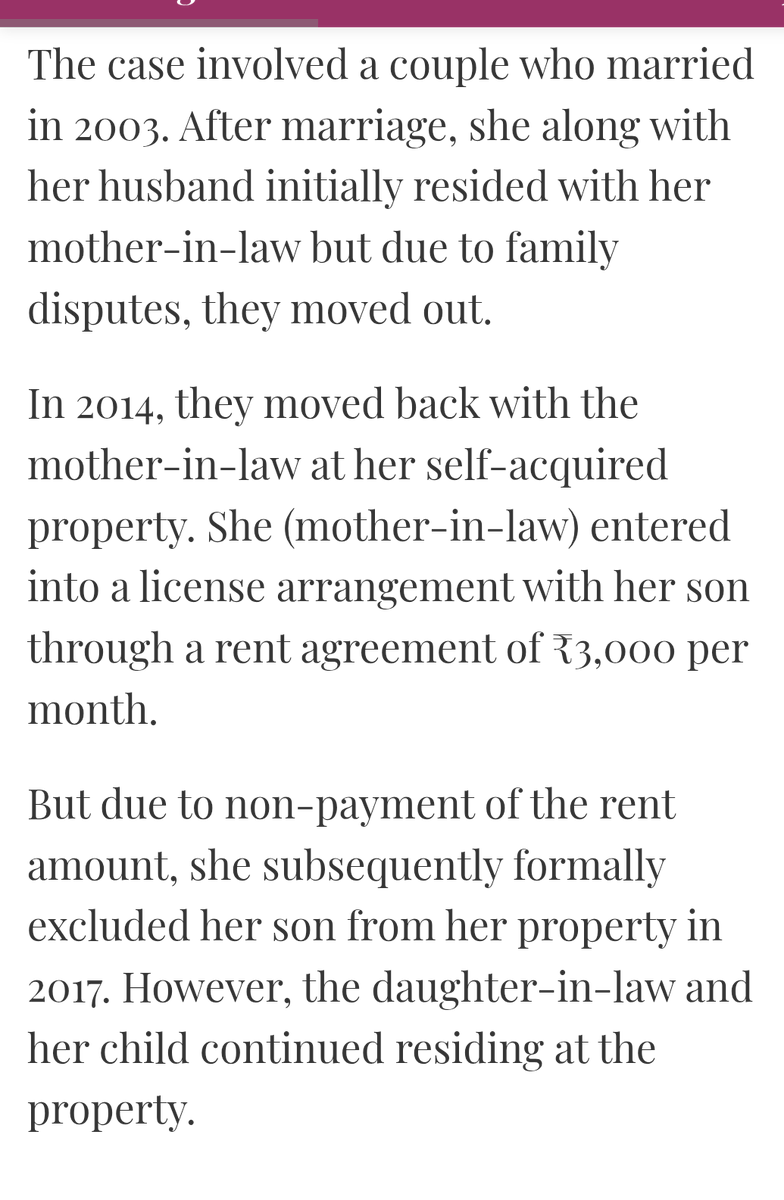imra_mra's tweet photo. All MRAs should read this judgment carefully.

The marriage took place in 2003, and the wife began living with her husband in her mother-in-law house. Due to frequent disputes, the couple eventually had to leave the MIL home.

In 2014, they moved back into the MIL house. However, the MIL took a very smart step and executed a rent agreement with her son, fixing the rent at ₹3,000 per month.

When the rent was not paid, the MIL evicted her son from the property in 2017. The wife, along with her child, continued to live in the house.

In 2019, the MIL obtained an eviction order against her daughter-in-law from a civil court. Irritated by this, the daughter-in-law approached the High Court, but the High Court also showed her the door, since the property belonged to the MIL.

In this case, the MIL deserves praise because she managed to protect her property from a legal terrorist. I am quite certain that the husband (son), wherever he may be, is reading this judgment with a smile on his face.

https://t.co/F2uAVeTwTs