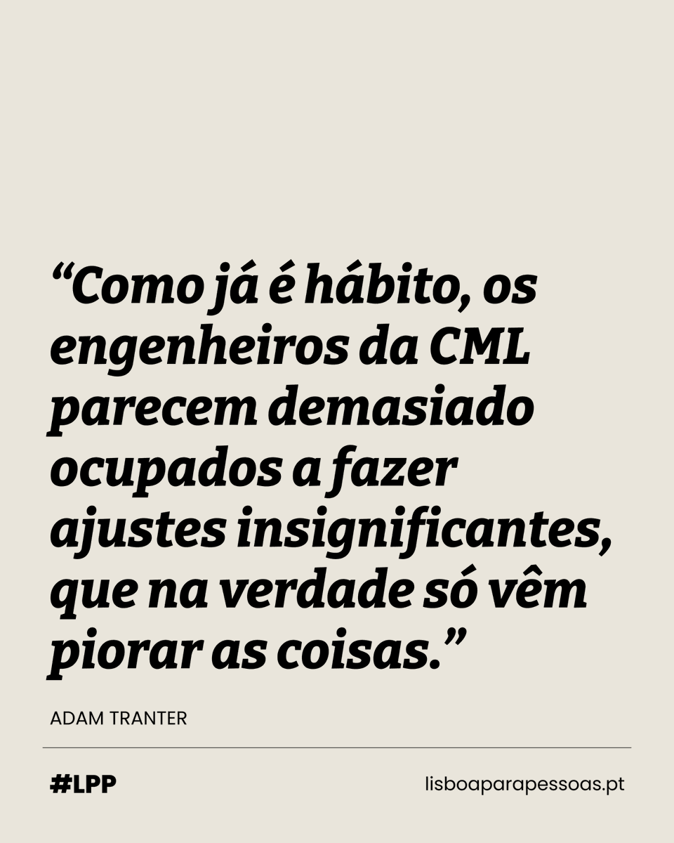 lxparapessoas's tweet photo. “Utilizar recursos para destruir pavimento funcional das ciclovias de Lisboa e substitui-lo por escorregadias pedras da calçada, em vez de expandir a rede ciclável de modo a proteger quem anda de bicicleta, faz tanto sentido como estar preocupado com a cor das cortinas enquanto a casa arde.”

Lê a opinião de Adam Tranter aqui: https://t.co/u5okWmCAgX
