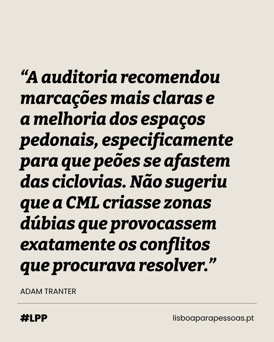 lxparapessoas's tweet photo. “Utilizar recursos para destruir pavimento funcional das ciclovias de Lisboa e substitui-lo por escorregadias pedras da calçada, em vez de expandir a rede ciclável de modo a proteger quem anda de bicicleta, faz tanto sentido como estar preocupado com a cor das cortinas enquanto a casa arde.”

Lê a opinião de Adam Tranter aqui: https://t.co/u5okWmCAgX