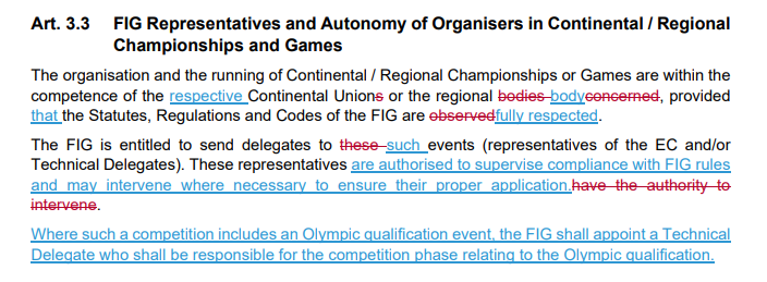 kmkeirns's tweet photo. FIG has released the 2027 Technical Regulations.

They have taken governance of the continental Olympic quotas out of the continental unions hands.  And given them the authority to intervene in other years.

Everyone say thanks to Evangelia Trikomiti for stealing an Olympic quota https://t.co/hAJjEVa4TE