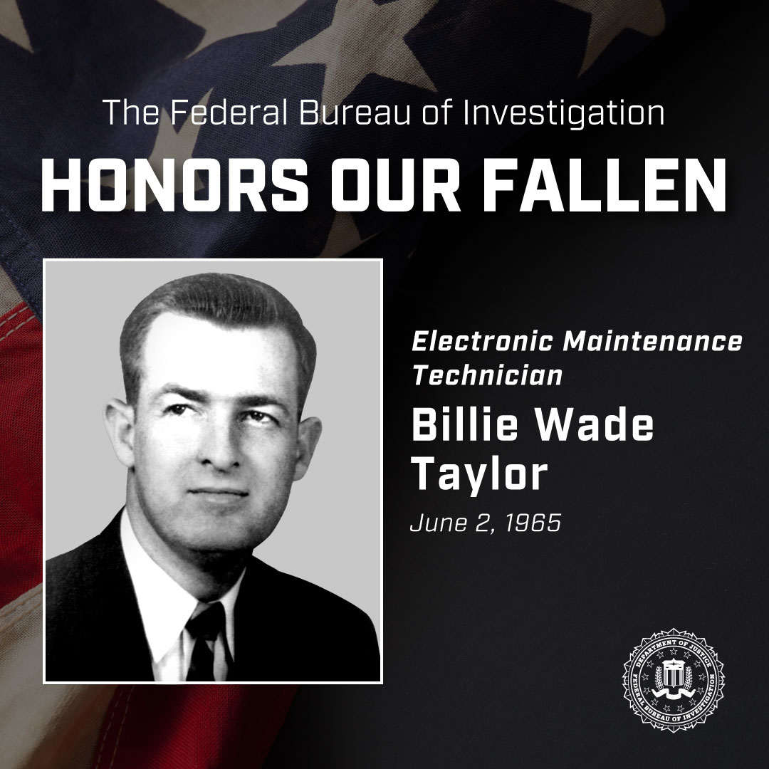 FBIAlbuquerque's tweet photo. The #FBI remembers Electronic Maintenance Technician Billie Wade Taylor, who died #OTD in 1965 after falling from the Marble Arcade Building in Lakeland, Florida, while trying to remove a Bureau antenna. #WallOfHonor https://t.co/sYqAb2AkSb https://t.co/7Y2hQlez9x