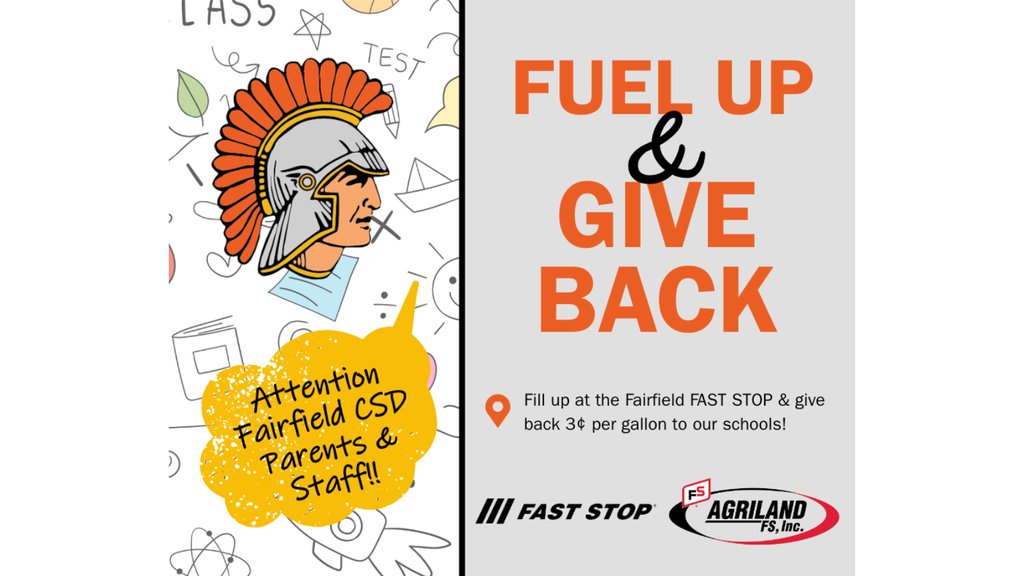 fcsdtrojans's tweet photo. Every gallon purchased at Fairfield FAST STOP between now and June 30 gives back to #FCSD, with 3 cents per gallon donated through the Fuel Up and Give Back program! ⛽

Learn more:  https://t.co/eNXIaJyuaw https://t.co/U2cd4TYVDs