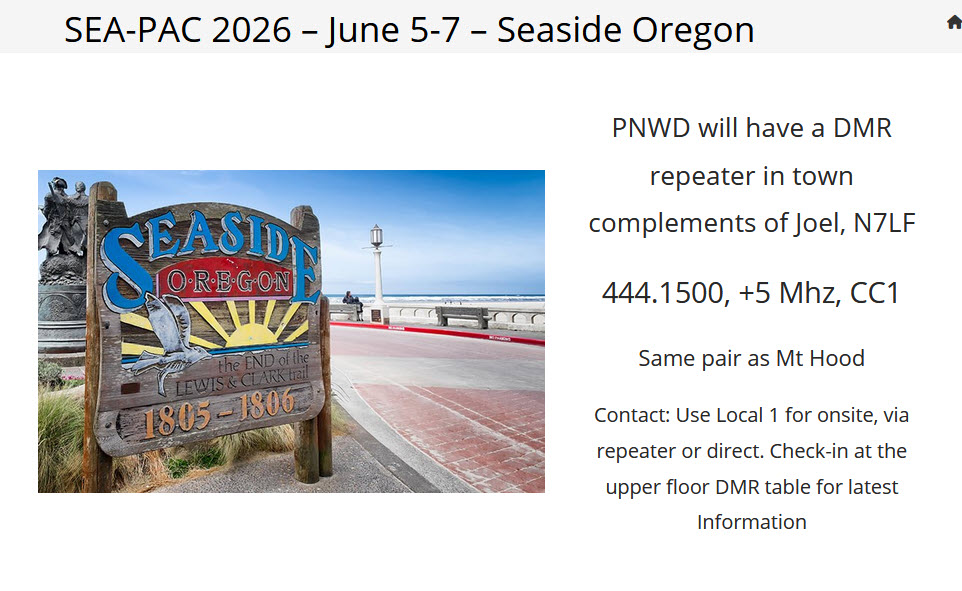HamRadioOutlet's tweet photo. PNWDigitial (Pacific Northwest Digital) will have a DMR repeater set up in Seaside, OR, for SEA-PAC.
Check out their webpage: https://t.co/dZGRF2nX2A
Ham Radio Outlet: https://t.co/6p9708M3xl https://t.co/eojHQkiUVO