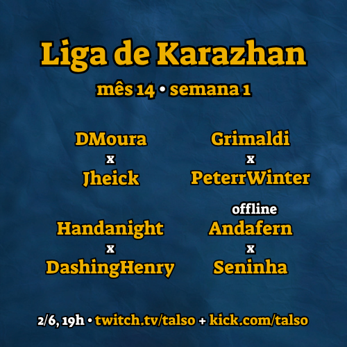 talso's tweet photo. Hoje começa a temporada 14 da Liga de Karazhan com anúncio de novidades e sorteios! https://t.co/yQ2MYfbgE0