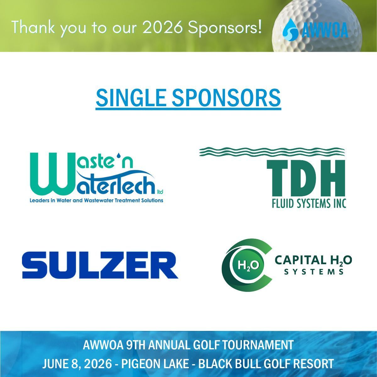 awwoa's tweet photo. Thank you to our generous Single Sponsors for their support of the upcoming AWWOA 9th Annual Golf Tournament!

Capital H2O Systems Inc 
Sulzer Pumps (Canada) Inc 
TDH Fluid Systems Inc 
Waste'n WaterTech Ltd. 

For more info about our sponsors, visit: https://t.co/9HkwCAs8hU. https://t.co/ZZw8T9s2Ki