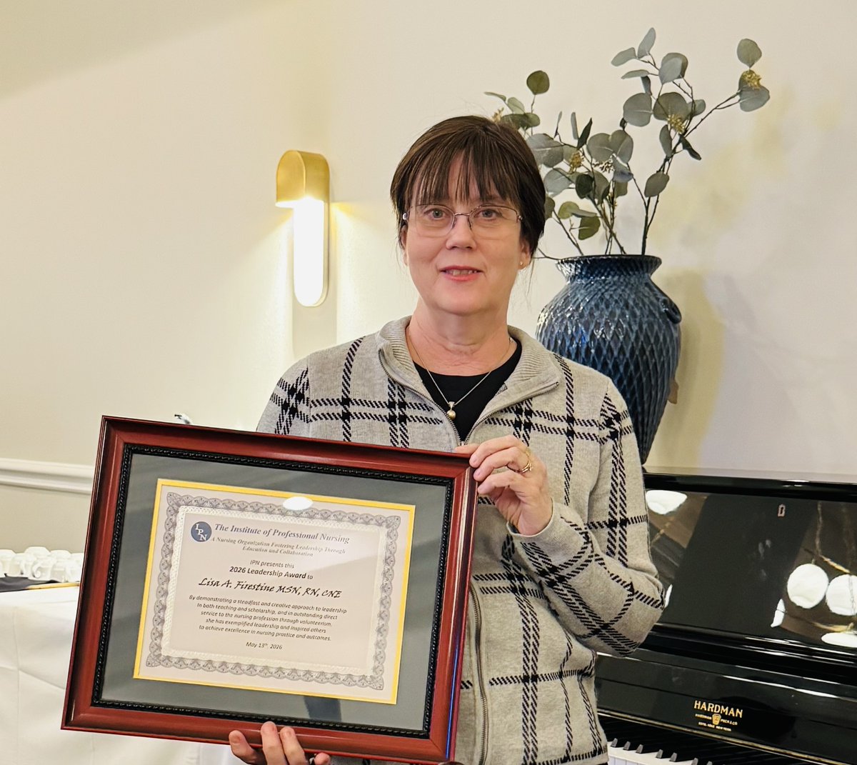 UNMCCON's tweet photo. Lisa Firestine, instructor at the UNMC College of Nursing – Omaha Division, received the Institute of Professional Nursing’s 2026 Leadership Award on May 13! The award is given to an individual who demonstrates a creative approach to leadership in both teaching and scholarship. https://t.co/xLXXUHfxu5