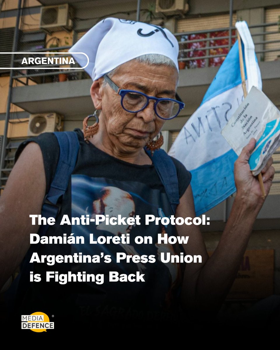 mediadefence's tweet photo. Argentina's anti-picket protocol authorises security forces to disperse protests without a court order. We spoke with lawyer Damián Loreti, who represents @SiPreBA in the class action challenging the protocol, about the risks to press freedom. Read more: https://t.co/j16t0e52BK https://t.co/eiLVmQwTvI