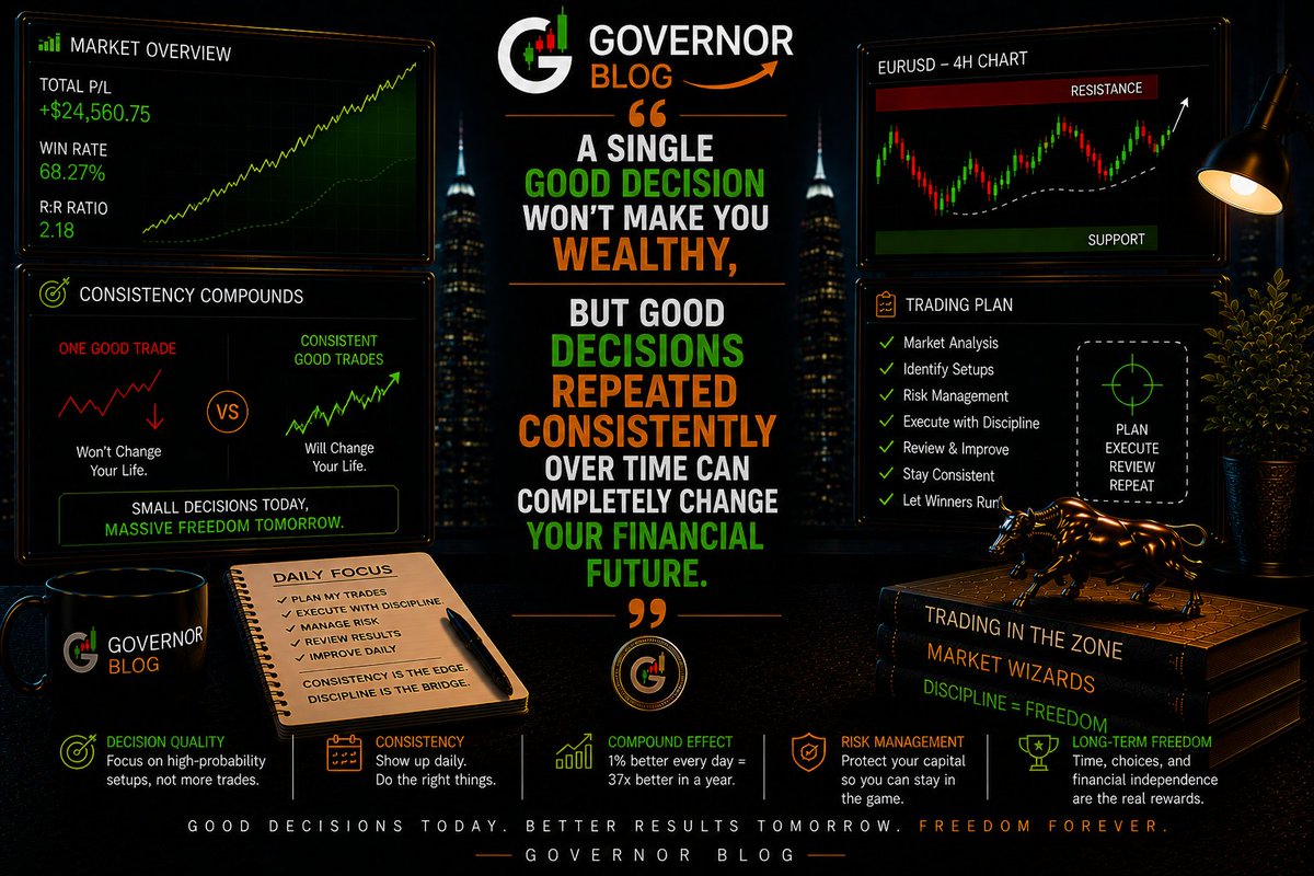 governorblog's tweet photo. Most people underestimate the power of one good decision repeated daily—until they see where it takes them a year later.

#forexblog #governorblog https://t.co/U7O8hNqDcG