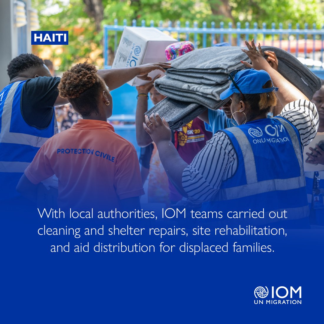 IOMHaiti's tweet photo. In just one month, IOM and @Pwoteksyonsivil reached over 53,000 displaced persons across #Haiti 🇭🇹, improving site conditions, strengthening coordination, and delivering critical assistance to families affected by armed violence.

📄 Read the full report: https://t.co/HyrAmogpw9 https://t.co/EPKjB5f4L6