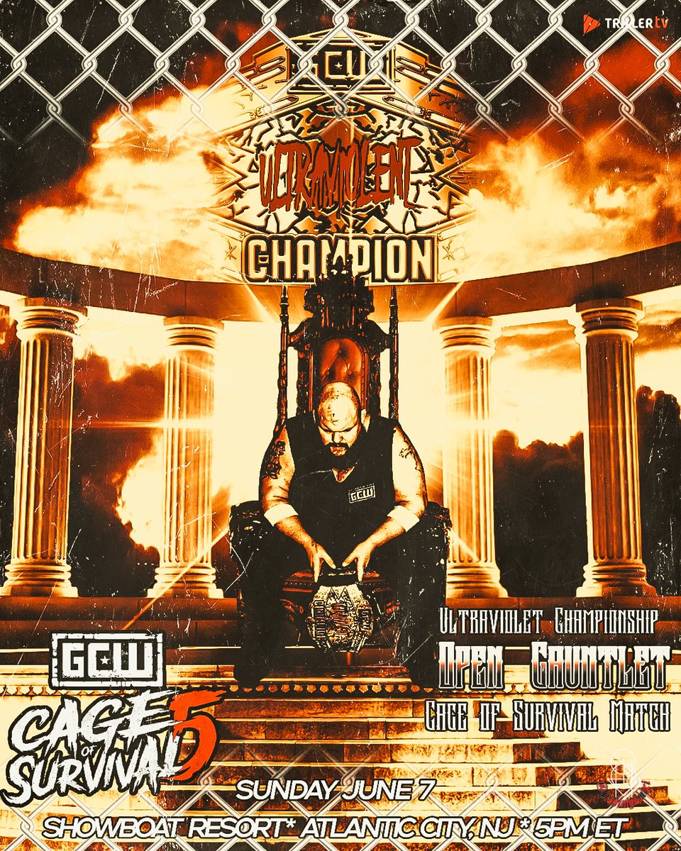 iixShinigamixii's tweet photo. This Sunday who will step up to take the throne from the Bulldozer when Matt Tremont defends the GCW Ultraviolent championship in an open gauntlet inside of the Cage of Survival

📷: @35mm.wrestling https://t.co/0xB5DfBMMC