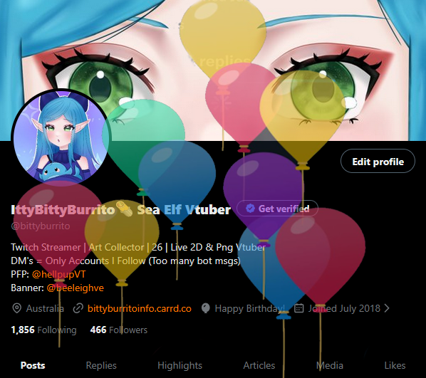 bittyburrito's tweet photo. Its my bday!!! 🥳🎉🎉

(Twitters balloons bugged out so I added them myself) https://t.co/IhnF8LqoIP