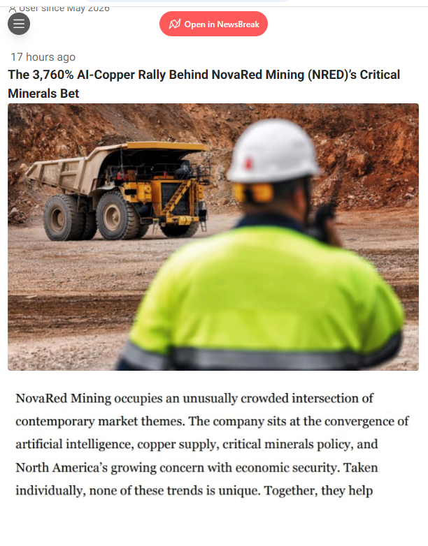 PalmerTr5's tweet photo. A 3,760% move already proved the AI + copper narrative can catch fire fast. 

$NRED is still early and high risk, but the setup is why people watch it: 16,000+ ha in BC 

Quesnel belt location Wilmac option, MetalCore AI and copper exposure while demand keeps rising. Speculative https://t.co/7agHWg4F6t