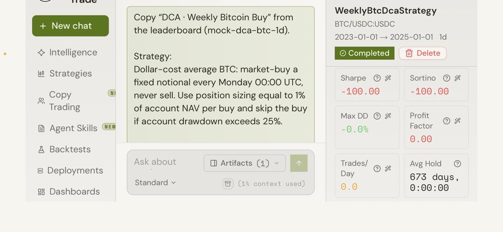 EmvynX's tweet photo. Explored “DCA · Weekly Bitcoin Buy” in Superior Terminal. Strategy Agent reviewed the weekly BTC accumulation logic with drawdown protection. Backtest showed +83% return &amp; Sharpe 1.42.

Disciplined long-term workflow 🔥

→ https://t.co/2sCRhWeuMl

@SuperiorTrade_ #SuperiorTrade https://t.co/RNZEVc2o3S
