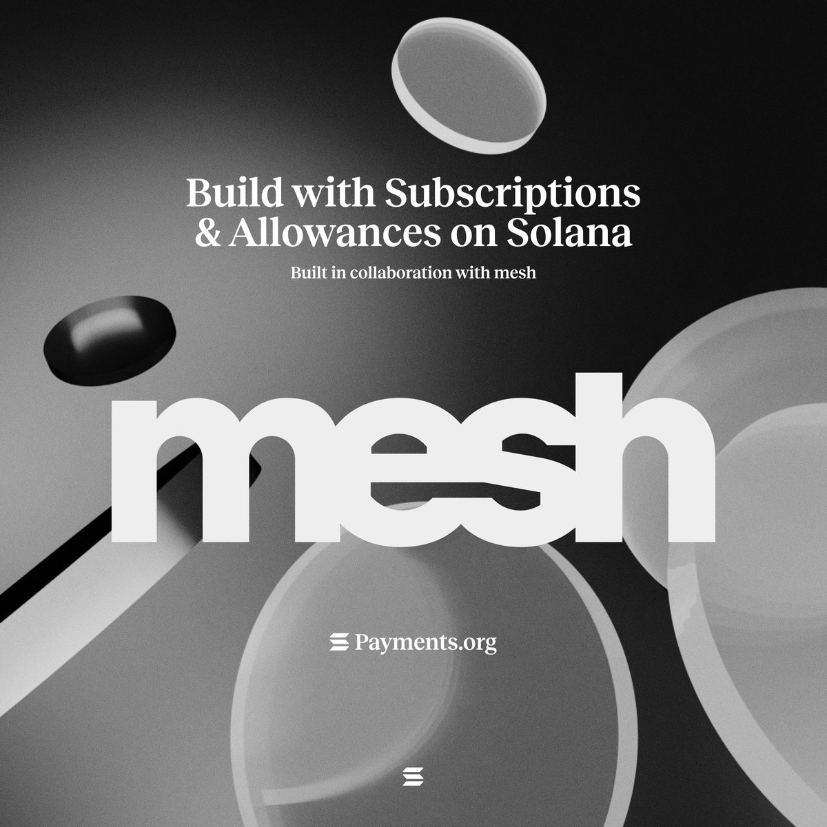 meshpay's tweet photo. Recurring billing. Payroll. Delegated agent spend.

Now native to Solana — and ready to build on.

Built with @SolanaFndn. https://t.co/SkvVUtimBl