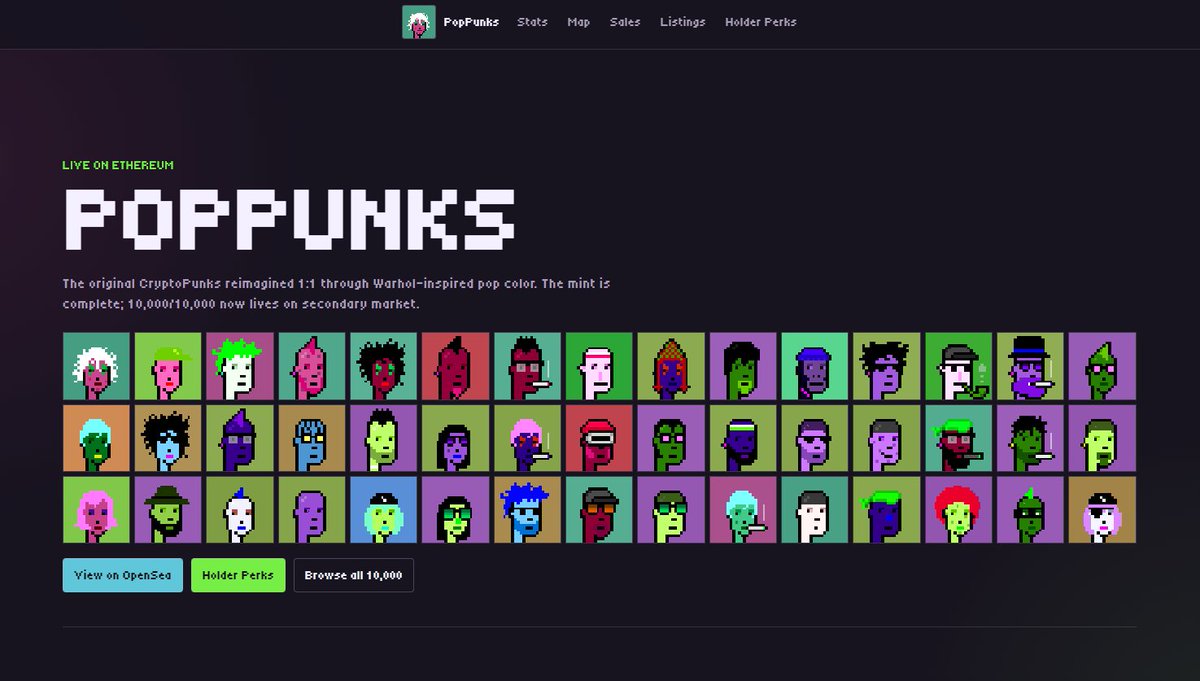 poppunketh's tweet photo. PopPunks website just got a refresh

Now live:

• cleaner homepage
• live collection stats
• top holders
• largest sales
• 10K collection map
• featured listings
• holder perks

Explore the collection:
https://t.co/GtNMGZ2hbM

Holder tools will keep expanding
Delist your punks