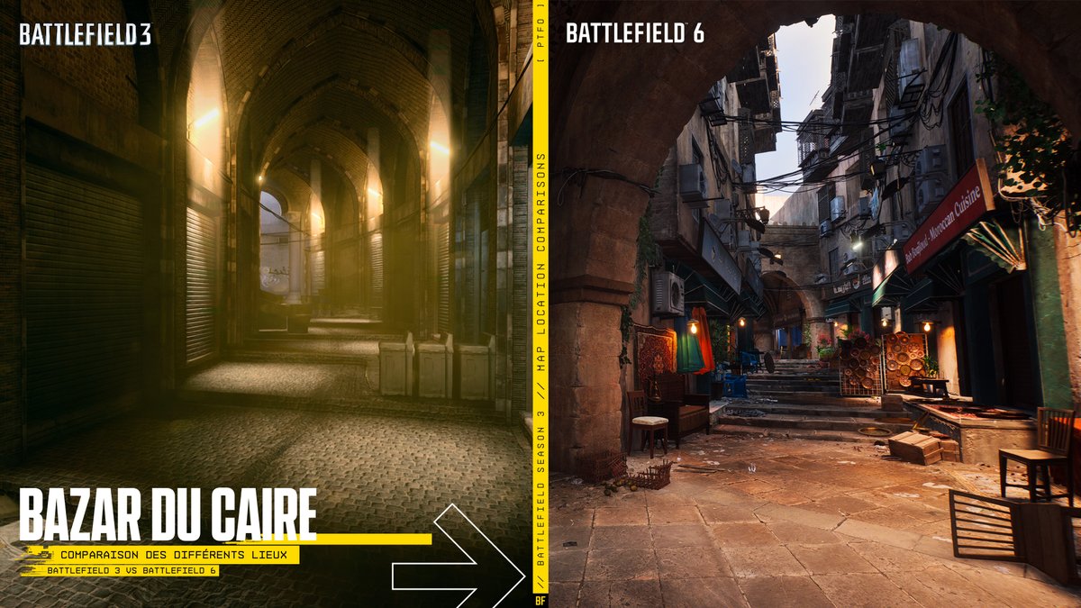 BattlefieldEAFR's tweet photo. Vous connaissez le chemin 👀

Bazar du Caire, notre réinvention de Grand Bazar de Battlefield 3 arrive le 9 juin. 

💥 De nouvelles possibilités de routes grâce à la destruction
 🗺️ Une présentation détaillée secteur par secteur
 🎯 Des astuces pour maîtriser la carte sur le bout des doigts

 Lisez le guide de développement : https://t.co/QktBrlYoKW