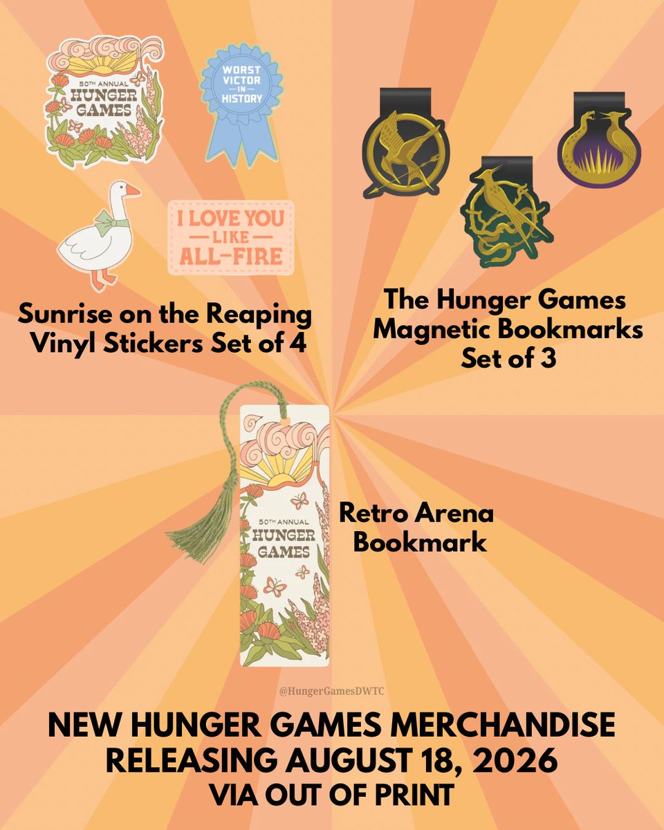 HungerGamesDWTC's tweet photo. Hunger Games Merch arriving August 18th from Out of Print. No order links just yet. I’ll update when they pop up! https://t.co/c13fVueRmP