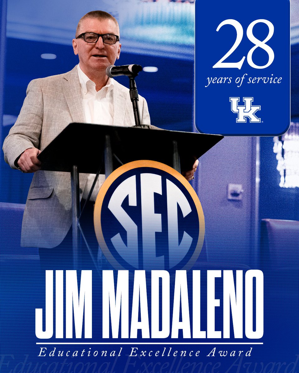 UKAthletics's tweet photo. During the annual SEC Sports Medicine Meeting, the league announced a new honor, the Jim Madaleno Educational Excellence Award.  Madaleno, UK’s Director of Sports Medicine and Performance, retired last year after 28 years of service to Wildcat student-athletes and the development of numerous athletics trainers who now work for collegiate and professional sports programs.