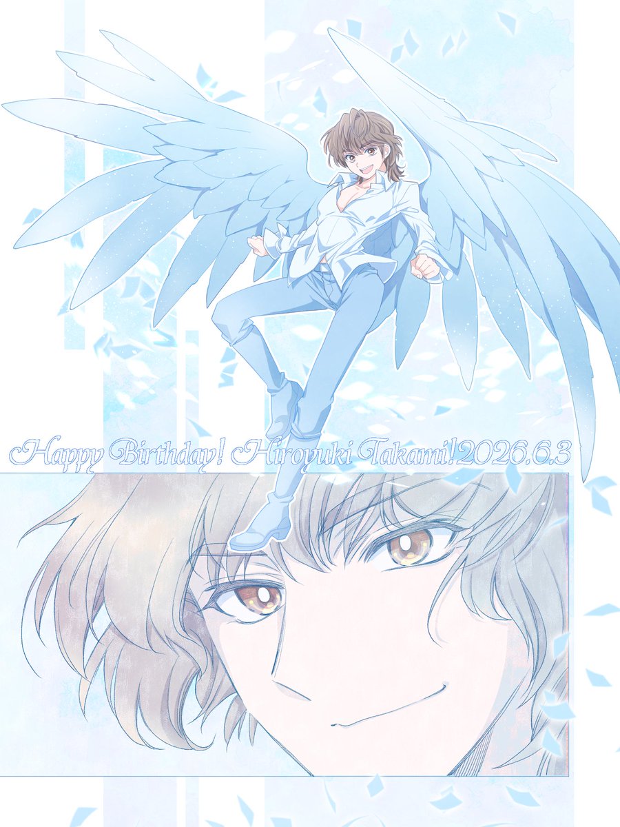 odekibita's tweet photo. 今年の祝い絵には翼をと、純白？漆黒？……と考えていた時、気付いた。ヒロは幸せを歌声で届けてくれる“青い鳥”ではと。ネガティヴがちな僕の心にもスッと沁みる、ポジティヴな歌声が傍にあってくれて、どれ程救われたか。ヒロにも沢山幸せがありますように！ #貴水博之誕生祭2026 #貴水博之バースデー https://t.co/LLiaADYnRz